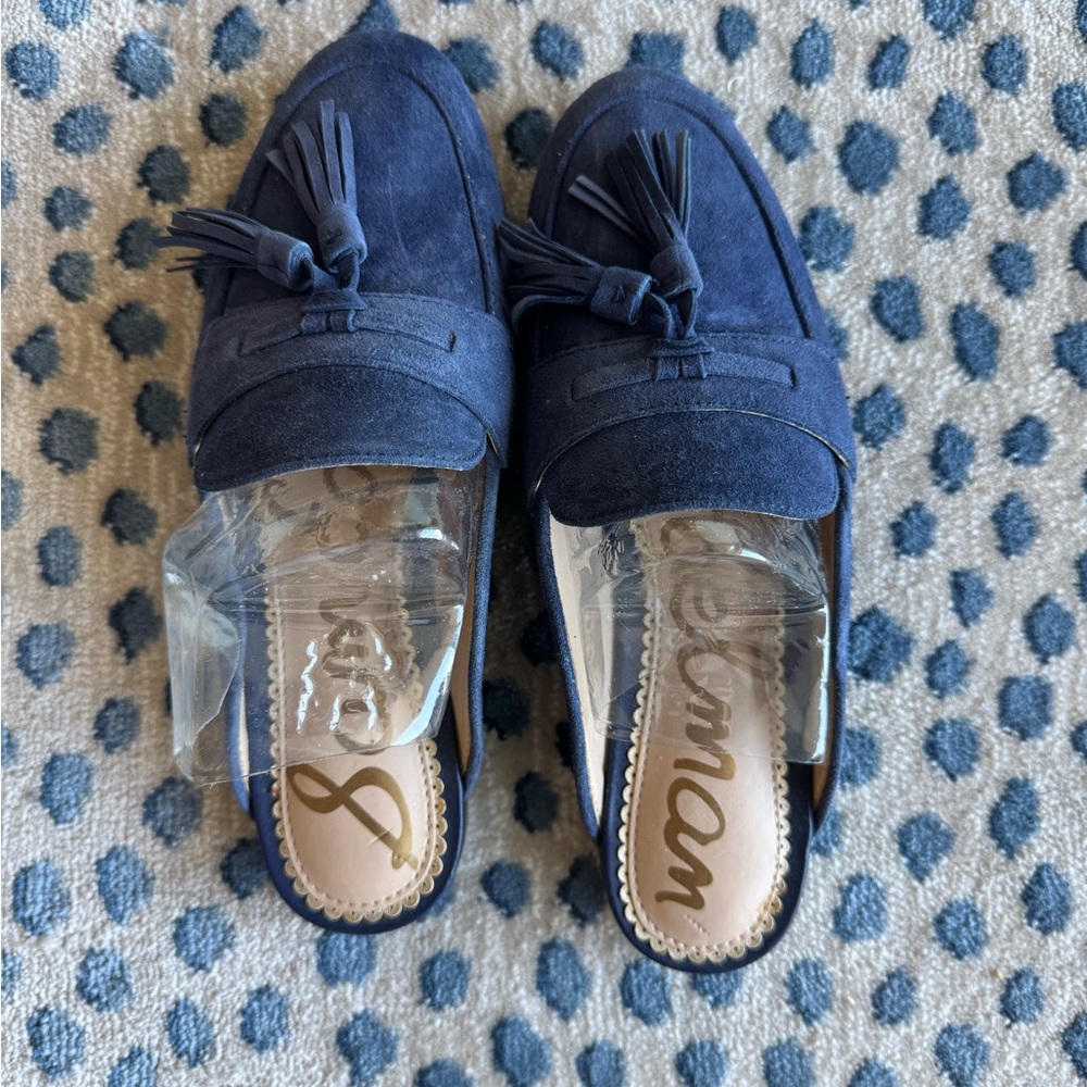 Sam Edelman Paris Tassel Slipper in “Poseidon Blue Suede.” Size: 5.0 M.